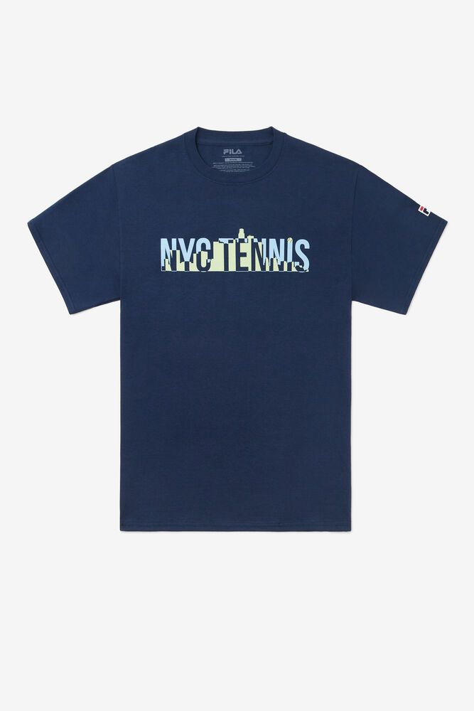 Fila T-Shirt Nyc Tennis Skyline Mens Navy - India BMQ-307519